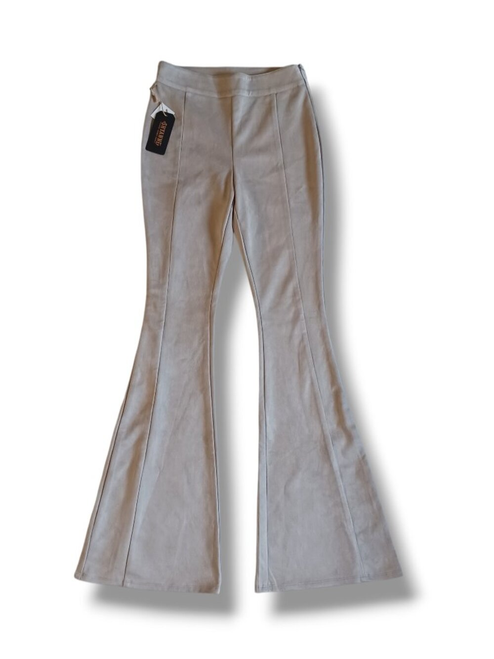 Shyannne Womens Flare Pants Faux Suede Beige High Waist Stretch Western Size M